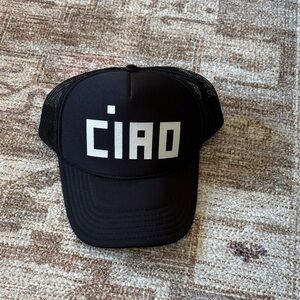 Clare V Black 'CIAO' Mesh Trucker Hat